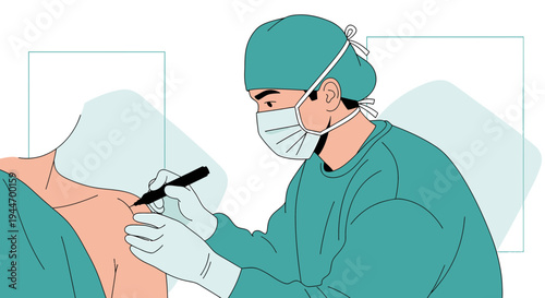 Surgeon Marking Patient's Skin Before Cosmetic Surgery Procedure