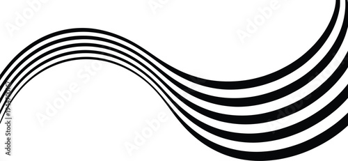 Abstract black and white minimalist line art illustration with dynamic flowing waves, creating a modern and elegant graphic design background element suitable for various digital and print projects