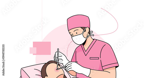 Surgeon Performing Cosmetic Procedure on Patient's Forehead in Clinic
