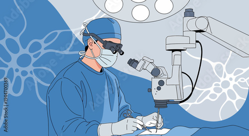 Surgeon Performing Delicate Eye Surgery with Microscope in Modern Operating Room