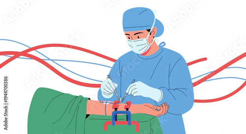 Surgeon Performing Delicate Procedure on Patient's Arm with Veins Illustration
