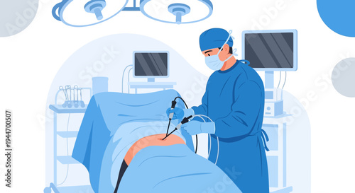 Surgeon Performing Laparoscopic Surgery in Modern Operating Room