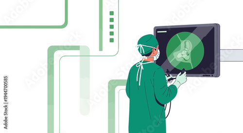 Surgeon Performing Laparoscopic Surgery Using Endoscope and Monitor Display