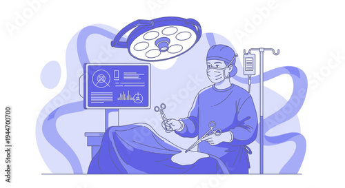 Surgeon Performing Laparoscopic Surgery with Advanced Technology in Operating Room