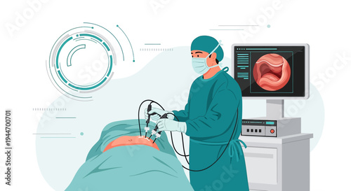 Surgeon Performing Laparoscopic Surgery with Advanced Technology and Monitor Display