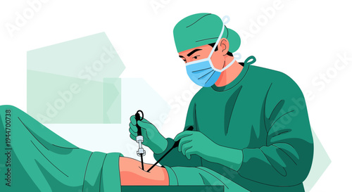 Surgeon Performing Laparoscopic Surgery with Instruments in Operating Room