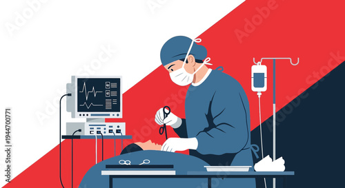Surgeon Performing Laparoscopic Surgery with Medical Equipment and Patient