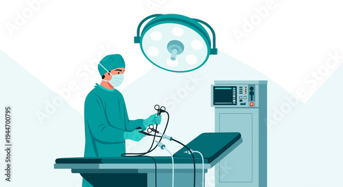 Surgeon Performing Laparoscopic Surgery with Modern Medical Equipment in Operating Room