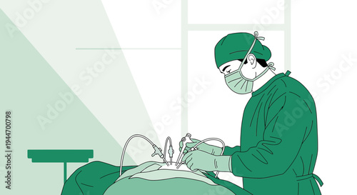 Surgeon Performing Laparoscopic Surgery with Modern Medical Equipment in Operating Room