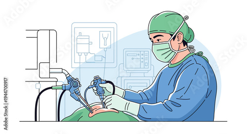 Surgeon Performing Minimally Invasive Laparoscopic Surgery with Advanced Medical Equipment
