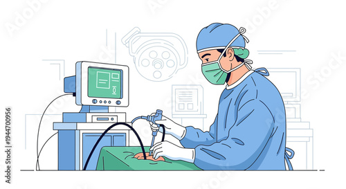 Surgeon Performing Minimally Invasive Surgery with Advanced Medical Equipment in Operating Room