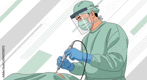 Surgeon Performing Minimally Invasive Surgery with Advanced Medical Equipment