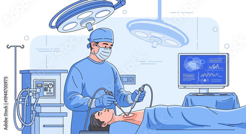 Surgeon Performing Minimally Invasive Surgery with Advanced Medical Equipment in Operating Room