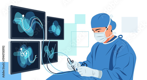 Surgeon Performing Minimally Invasive Surgery with Advanced Medical Imaging Displays