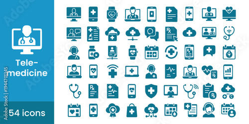 Telemedicine icon set for digital health and online consultation
