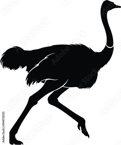 Black silhouette of a penguin walking, isolated on white background