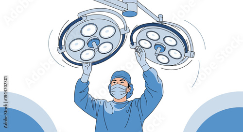 Surgeon Adjusting Operating Room Lights Before Surgery