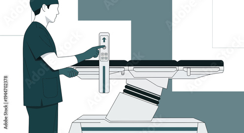 Surgeon Adjusts Operating Table Control Panel for Surgical Procedure
