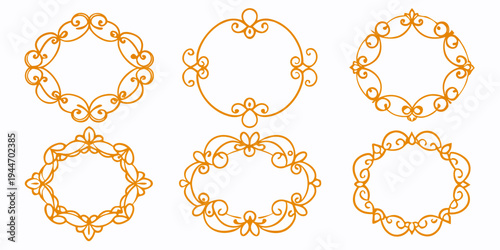 Set of elegant golden ornamental frames and borders, vector