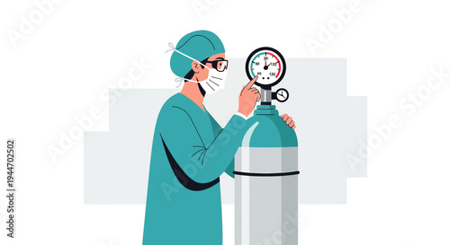 Surgeon Checks Oxygen Tank Pressure Before Surgical Operation