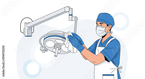 Surgeon Cleaning Operating Room Lamp, Sterilization, Hygiene, Medical Care, Healthcare