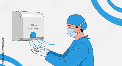 Surgeon Drying Hands Under Automatic Hand Dryer After Washing in Hospital