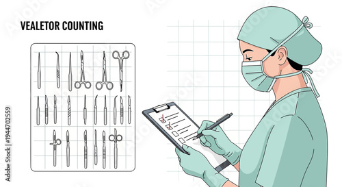 Surgeon Counting Surgical Instruments on Clipboard During Vealetor Counting Procedure