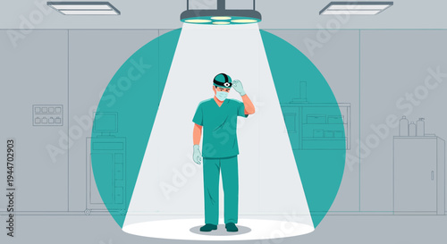 Surgeon in Scrubs Under Surgical Light in Operating Room