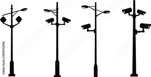 Collection of black silhouettes of people walking with bags and backpacks, pedestrians in casual clothes, isolated flat vector illustration set