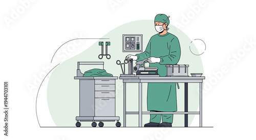 Surgeon in sterile scrubs preparing for surgery in an operating room