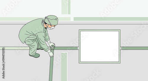 Surgeon in sterile suit performing medical procedure, sterile environment, modern healthcare