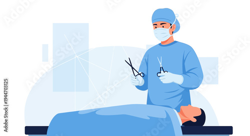 Surgeon in sterile uniform performing surgery on patient in operating room, modern medical technology
