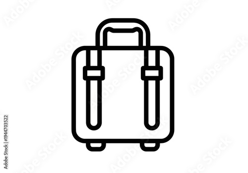 A simple but important black line art illustration of a nice looking suitcase with handle and wheels