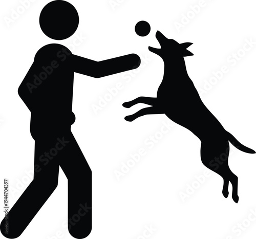 Silhouette of person playing fetch with dog with black and white
