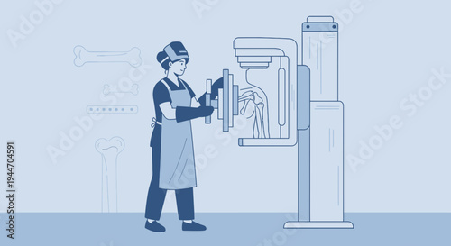 Radiologist operating X-ray machine for bone imaging, medical technology concept