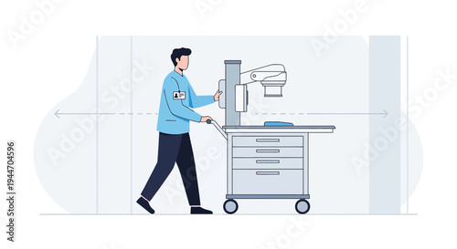 Radiologist operating X-ray machine for diagnostic imaging in hospital