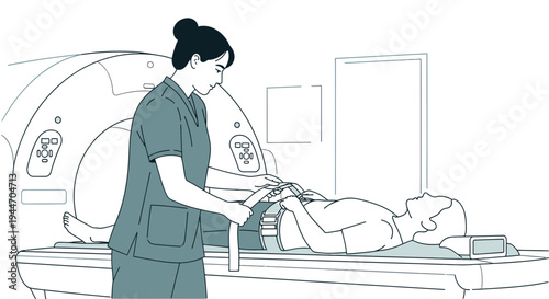 Radiologist Performing CT Scan on Patient Lying on Scanner Bed