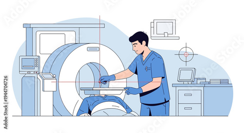 Radiologist Performing CT Scan on Patient in Modern Medical Imaging Room