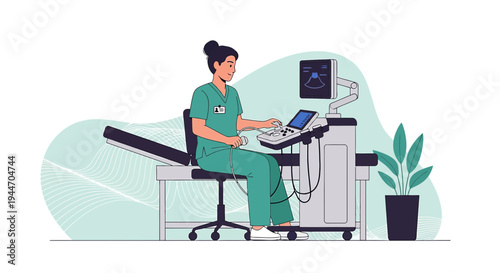 Radiologist performing ultrasound examination on patient in modern clinic