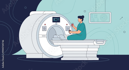Radiologist Performing MRI Scan in Modern Medical Clinic