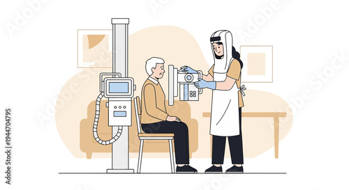 Radiologist Performing X-ray on Patient in Medical Office