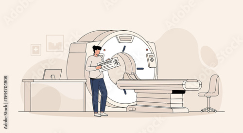 Radiologist with CT Scanner: Medical Technology and Patient Care in Modern Hospital