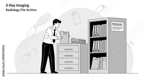 Radiology Archivist Organizing Medical Files in Clinic Archive