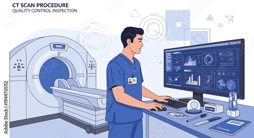Radiology Technician Performing CT Scan Quality Control Inspection