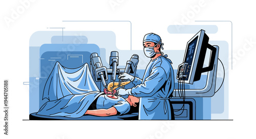 Robotic Surgery: Surgeon Operating Patient with Advanced Medical Technology in Operating Room