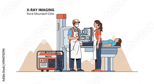 Rural X-Ray Imaging: Doctor, Patient, Generator, Mountainside Clinic