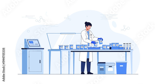 Scientist working in a modern laboratory with medical equipment and samples