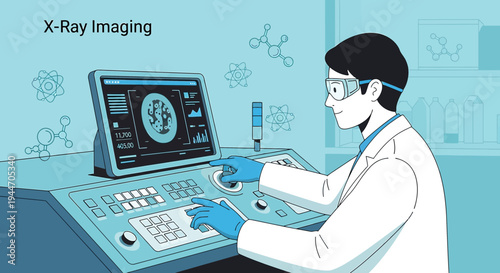 Scientist Operating X-Ray Machine for Medical Imaging in Laboratory