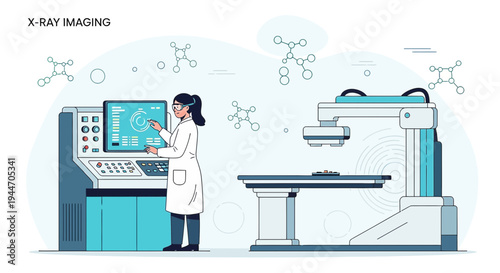 Scientist Operating X-Ray Machine for Medical Imaging in Laboratory