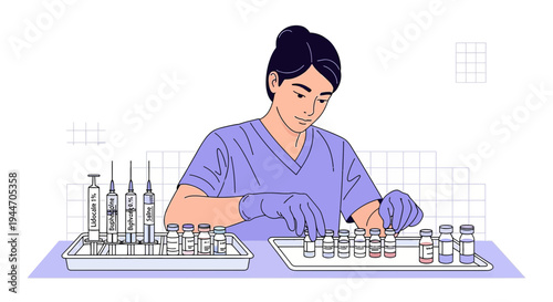 Scientist preparing vaccines in laboratory, medical research, vaccination concept
